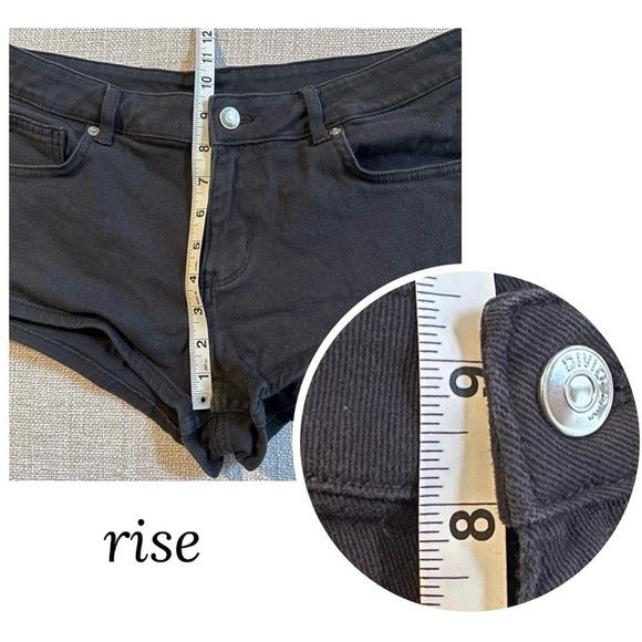 H&M DIVIDED Black Wash Denim 1.5" inseam Jean Shorts Low Waist 5-Pocket Women 12 - Picture 12 of 14